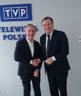 Prezes TVP Jacek Kurski i Dyrektor ds. Mediów w EBU Jean Philip De Tender
