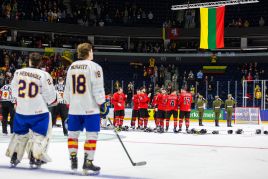 Litewscy hokeiści triumfują w inauguracyjnym meczu Mistrzostw Świata w hokeju na lodzie, fot. BNS/Skirmantas Lisauskas