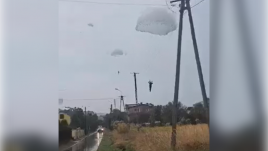 The paratroopers went astray due to a sudden change in wind speed and direction. Photo: X/@PiotrPanasuk