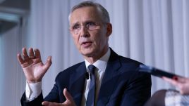 NATO Secretary General Jens Stoltenberg speaks during a farewell speech. Photo by Omar Havana/Getty Images