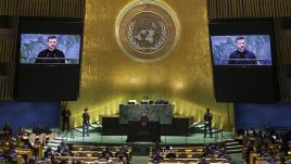 Ukrainian president Volodymyr Zelenskyy addressed the 79th UN General Assembly in New York on Wednesday. Photo: PAP/EPA/SARAH YENESEL