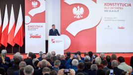 Prezydent Andrzej Duda podczas konferencji „Konstytucja dla obywateli, nie dla elit” (fot. PAP/Adam Warżawa)