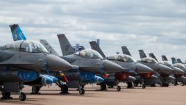 F-16 Fighting Falcon fighter jets during the Royal International Air Tattoo 2024 on July 21. Photo: Matthew Horwood/Getty Images