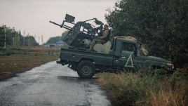 A Ukrainian military man sits behind an MR-2 Viktor anti-aircraft system on September 11, 2024 in Sudzha, Kursk Region, Russia. Photo by Oleg Palchyk/Global Images Ukraine via Getty Images