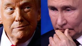 Trump (L) also reportedly reminded Putin (R) of Washington’s significant military presence in Europe. Photos: Chip Somodevilla/Getty Images;  Contributor/Getty Images.