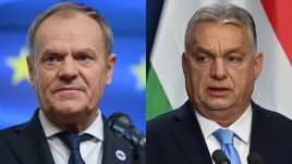 “If there were to be some strange decisions in Budapest that are not in accordance with European law [...] it is not me who will be in a difficult situation, but Viktor Orbán,” Polish prime minister Donald Tusk (L) said of his Hungarian counterpart (R). Photos: PAP/Marcin Obara; PAP/EPA/ZOLTAN MATHE HUNGARY OUT 