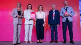 Representatives of Belarusian democratic opposition in exile, including its leader Sviatlana Tsikhanouskaya (2L) present the ‘Platform 2025’ document signed at the ‘New Belarus’ conference held in Vilnius, Lithuania, on August 4, 2024. Photo: tsikhanouskaya.org