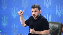 Volodymyr Zelenskyy during the Ukraine 2024 Independence Forum in Kyiv on Tuesday. Photo:  Ukrinform/NurPhoto via Getty Images