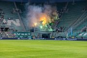 St Gallen fans celebrate victory in Wrocław. Photo: Mateusz Birecki/NurPhoto via Getty Images