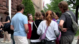 Friends and family of the detained students gather outside the foreign ministry in Warsaw. Photo: TVP