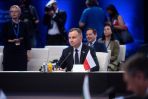 Prezydent Andrzej Duda (C) podczas obrad 6. Szczytu Inicjatywy Trójmorza (fot. PAP/Andrzej Lange)