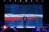 Premier RP Mateusz Morawiecki podczas uroczystej inauguracji kanału TVP Wilno (PAP/Leszek Szymański)