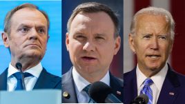 Polish Prime Minister Donald Tusk (L), President Andrzej Duda (C), U.S. President Joe Biden (R). Photos: Andrzej Iwanczuk/NurPhoto/Getty Images, Adam Guz /Gallo Images Poland/Getty Images, Chip Somodevilla/Getty Images.