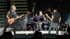 Kirk Hammett, Lars Ulrich and Robert Trujillo of Metallica perform at M&T Bank Stadium in Baltimore, MD on the opening night of their Worldwired Tour 2017. Photo by Kyle Gustafson / For The Washington Post via Getty Images