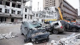 There is concern that a person may still be trapped under the rubble. Photo by Elena Tita/Global Images Ukraine via Getty Images