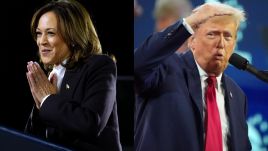 Kamala Harris (L) and Donald Trump (R) have stepped up efforts to win the key Polish-American vote. Photos:  Kevin Dietsch/Getty Images, Andrew Leyden/NurPhoto/Getty Images