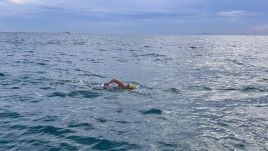 Alicja Giedryś swimming the English Channel. Photo: Facebook/Alicja Giedryś