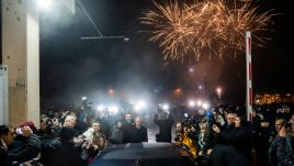 Fireworks lit the sky at a crossing close to the Bulgarian border town of Ruse. Photo by Hristo Rusev/Getty Images 