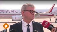 Szef BBN Paweł Soloch podczas briefingu na lotnisku (fot. TVP Parlament)