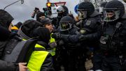 Protesters clashed with police outside the convention in Riese. Photo by: PAP/EPA/Martin Divisek