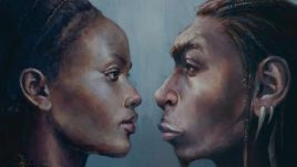 Po lewej człowiek współczesny, po prawej neandertalczyk. Ilustracja artystyczna. Gleiver Prieto