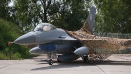 The first General Dynamics F-16 Fighting Falcon received by Ukraine. Photo by Vitalii Nosach/Global Images Ukraine via Getty Images