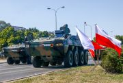 Rosomak mlitary vehicles are seen during a military parade under the name 'Strong White-Red' on Polish Armed Forces Day in Warsaw, Poland on 15th August, 2023 Photo by Beata Zawrzel/NurPhoto via Getty Images