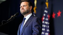 U.S. Republican vice-presidential nominee J.D. Vance speakng during the party's convention in Milwaukee, Wisconsin. Photo: Jabin Botsford/The Washington Post via Getty Images