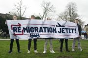 Members of AfD are holding a banner that reads ''Remigration Now'' Photo by Ying Tang/NurPhoto via Getty Images