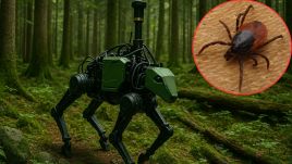 Forests of the future? An AI-generated image of what a tick-collecting robot could look like. (Chat GPT/WikiCommons/Alfried H)