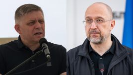 Slovak Prime Minister Robert Fico (L) and Ukrainian Prime Minister Denys Shmyhal. Photo: Zuzana Gogova/Getty Images, Stanislav Ivanov/Global Images Ukraine via Getty Images