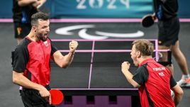  Patryk Chojnowski (L) and Piotr Grudzień (R) at the Paris Paralympics. Photo courtesy of paralympic.org.pl