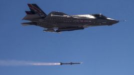 An F-35 Lightning II test-fires an AMRAAM air-to-air missile off the California coast. Photo: U.S. Air Force, via Raytheon