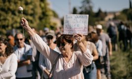 People in Mazan, France, take part in a silent march in support of rape victim, Gisèle Pelicot, on October 05, 2024. Photo by Arnold Jerocki/Getty Images