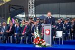 Prezydent Andrzej Duda (C) przemawia podczas centralnych obchodów Święta Policji w Katowicach (fot. AP/Tomasz Wiktor)