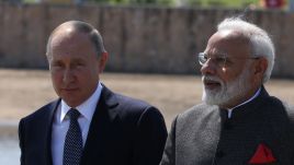 Illustrative Photo by Mikhail Svetlov/Getty Images. VLADIVOSTOK, RUSSIA - SEPTEMBER 4 (RUSSIA OUT) Russian President Vladimir Putin (L) and Indian Prime Minister Narendra Modi (R) seen while walking at the Russky Island in Vladivostok, Russia, September,4,2019. Vladimir Putin and Narendra Modi have arrived to Russian Far Eastern city of Vladivostok to attend the Eastern Economic Forum.