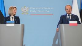 Prime Minister of Poland Donald Tusk (R) and his Estonian counterpart Kaja Kallas. Warsaw, Poland, April 11, 2024. Photo: PAP/Marcin Obara