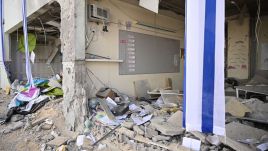 A damaged Shalhavot Chabad elementary school in Gedera following a missile attack on October 2, 2024 in Gedera, Israel. Photo: Leon Neal/Getty Images