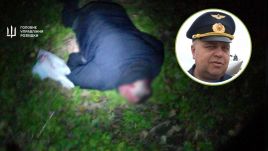 A video filmed at night shows Golenkov’s body lying face down in shrubland, with his head covered in blood. He was found carrying a white plastic bag. Photo: Ukraine's Military Intelligence/X/@GlasnostGone