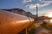 The shattered column that once held the figure of the King lies in view of its replacement. Photo: Alex Webber 